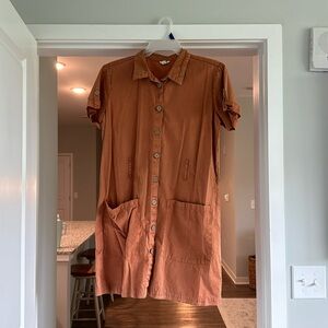 ANA burnt orange short sleeve utility dress button up with pockets